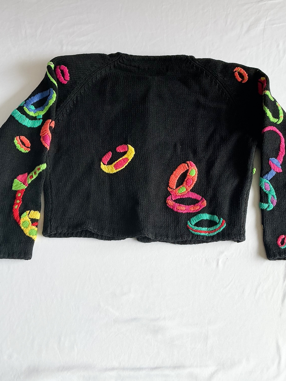 Vintage Michael Simon Embroidered Rings Black Cardigan Sweater Women One Size/Lg - Picture 7 of 12